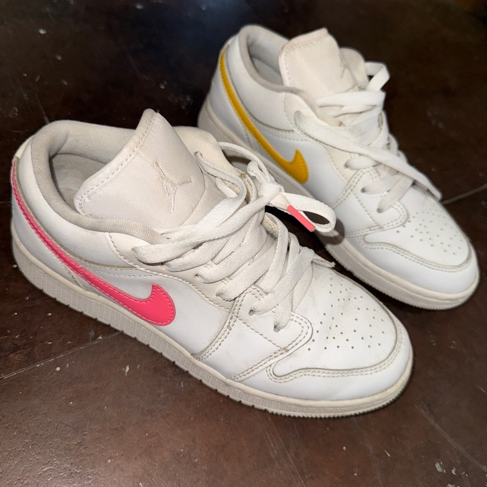 Jordan White Sneakers with Pink and Yellow Accents